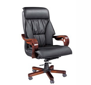 Leather office chair with wooden armrest