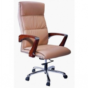 Leather office chair with wooden armrest