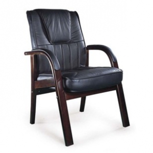 Leather office chair with wooden armrest