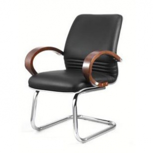 Leather office chair with wooden armrest