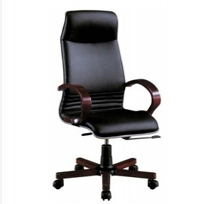 Leather office chair with wooden armrest