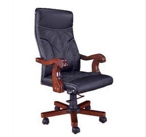 Leather office chair with wooden armrest