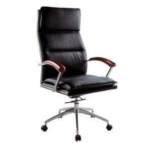 Leather office chair with wooden armrest