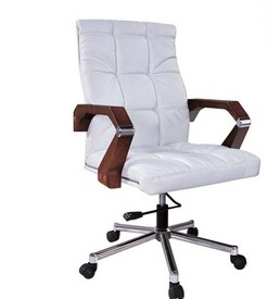 Leather office chair with wooden armrest