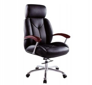 Leather office chair with wooden armrest