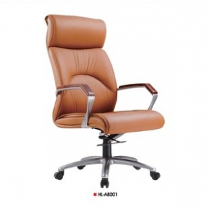 Leather office chair with wooden armrest