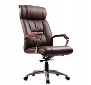 Leather office chair with wooden armrest