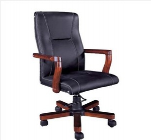 Leather office chair with wooden armrest