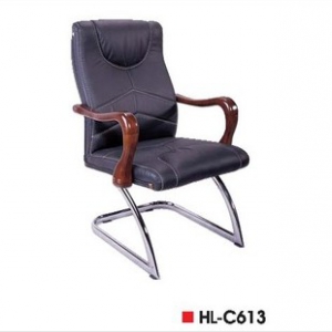 Leather office chair with wooden armrest