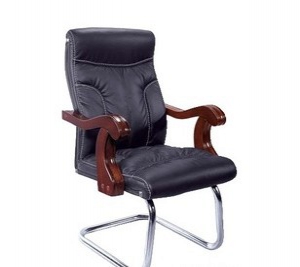 Leather office chair with wooden armrest