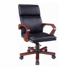 Leather office chair with wooden armrest