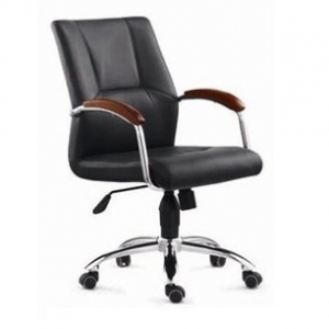 Leather office chair with wooden armrest