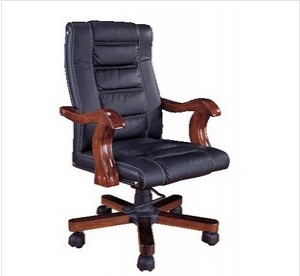 Leather office chair with wooden armrest