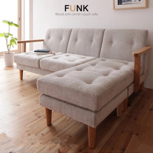 Fabric three-seat sofa & footstool