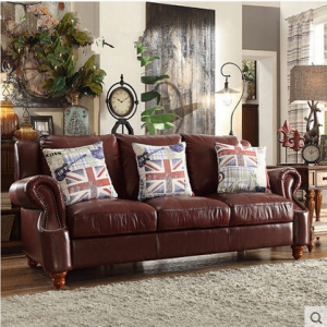 Leather three-seat sofa