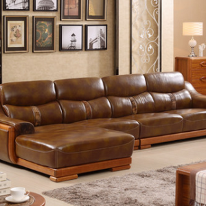 Preorder-Leather three-seat sofa + chaise longue