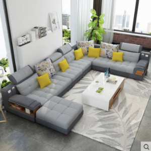 Preorder-Fabric six-seat corner sofa+foot stool