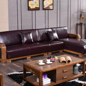 Preorder-Leather three-seat sofa+chaise longue