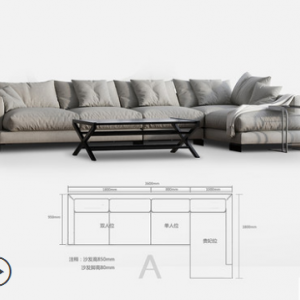 Preorder-Fabric three-seat sofa + chaise longue