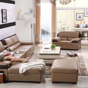 Preorder-Leather three-seat sofa+armchair+chaise longue+foot stool