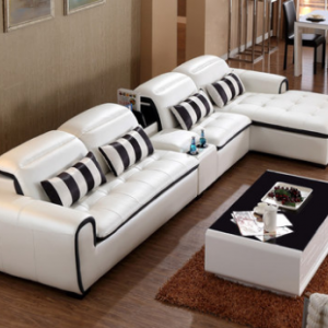 Preorder-Leather three-seat sofa+chaise longue+side table