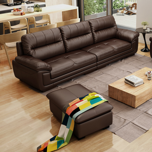 Preorder-Leather three-seat sofa +foot stool