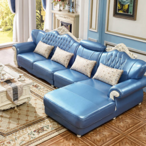 Preorder-Leather three-seat sofa+chaise longue