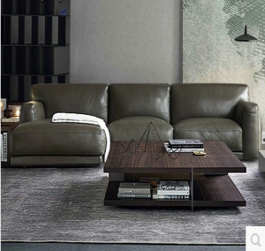 Preorder-Leather two-seat sofa+chaise longue