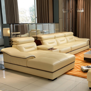 Preorder-Leather three-seat sofa+chaise longue