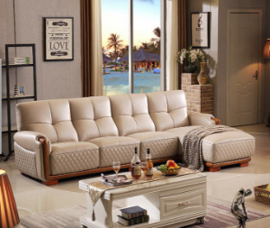 Preorder-Leather three-seat sofa+chaise longue