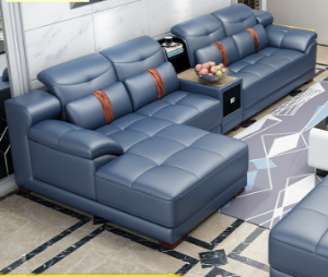 Preorder-Leather three-seat sofa+chaise longue