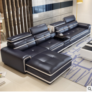 Preorder-Leather three-seat sofa+chaise longue