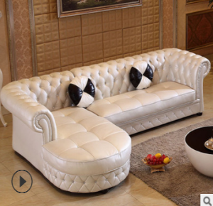 Preorder-Leather three-seat sofa+chaise longue