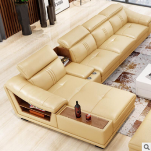 Preorder-Leather three-seat sofa+chaise longue