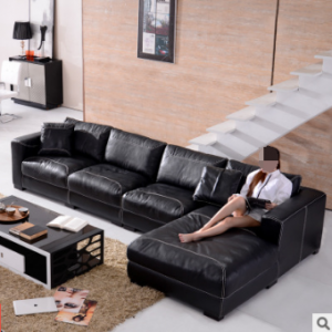 Preorder-Leather three-seat sofa+chaise longue