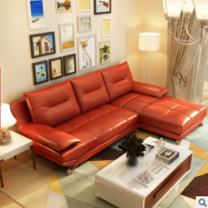 Preorder-Leather three-seat sofa+chaise longue