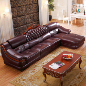 Preorder-Leather three-seat sofa+chaise longue