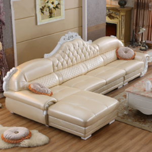 Preorder-Leather three-seat sofa+chaise longue