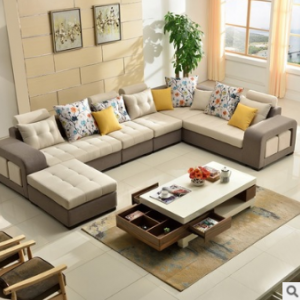 Preorder-Fabric six-seat corner sofa+foot stool