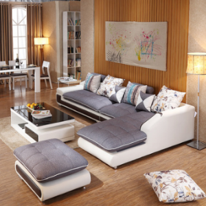 Preorder-Leather three-seat sofa+chaise longue