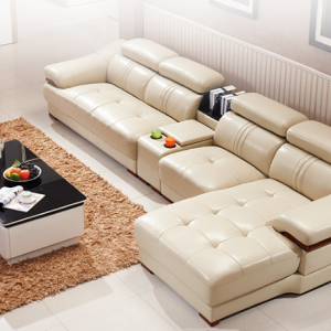 Preorder-Leather three-seat sofa+chaise longue+sideboard