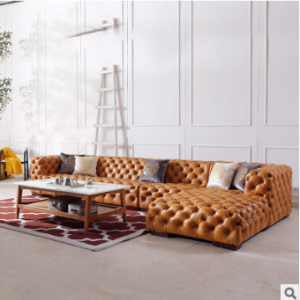 Preorder-Leather four-seat sofa+chaise longue