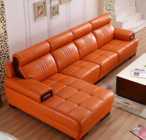 Preorder-Leather three-seat sofa+chaise longue