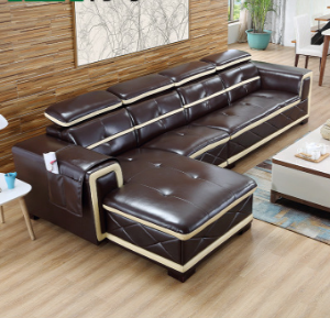 Preorder-Leather three-seat sofa+chaise longue