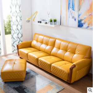 Preorder-Leather four-seat sofa+foot stool