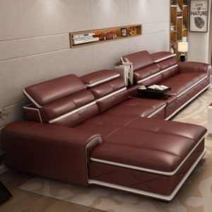 Preorder-Leather three-seat sofa+chaise longue