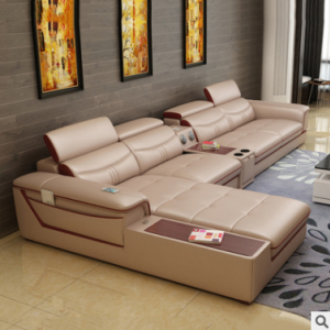 Preorder-Leather three-seat sofa+chaise longue+sideboard