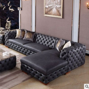 Preorder-Leather three-seat sofa+chaise longue